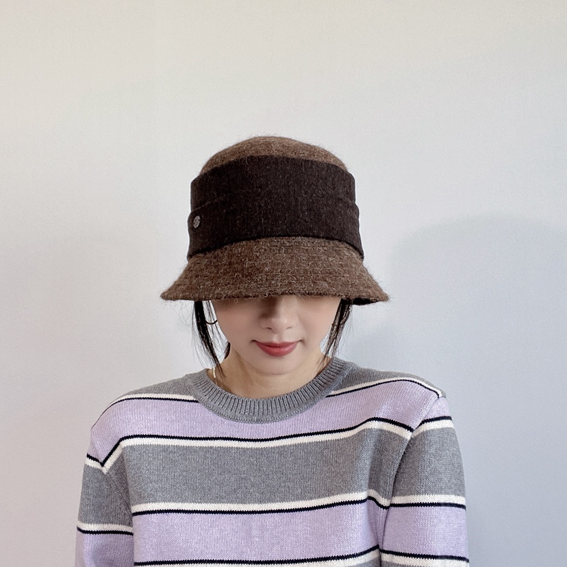 LOVELY HAT韓國代購26秋冬拼色毛織漁夫帽 日常休閑款帽子LOVELY HAT帽子