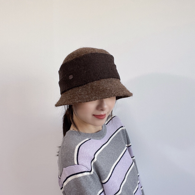 LOVELY HAT韓國代購26秋冬拼色毛織漁夫帽 日常休閑款帽子LOVELY HAT帽子