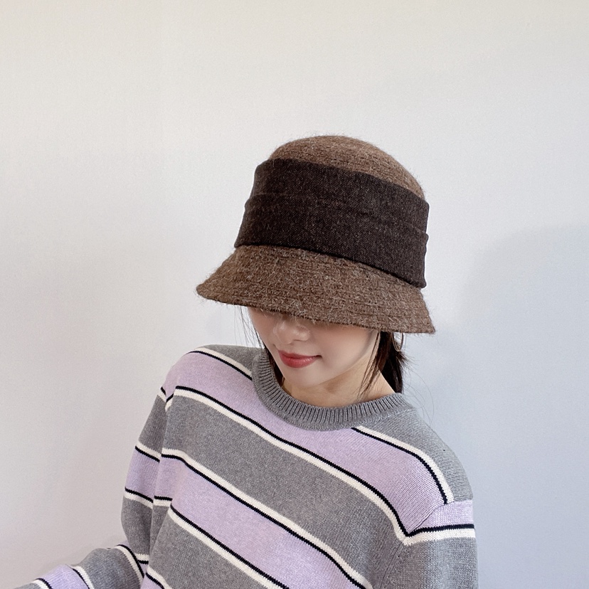 LOVELY HAT韓國代購26秋冬拼色毛織漁夫帽 日常休閑款帽子LOVELY HAT帽子