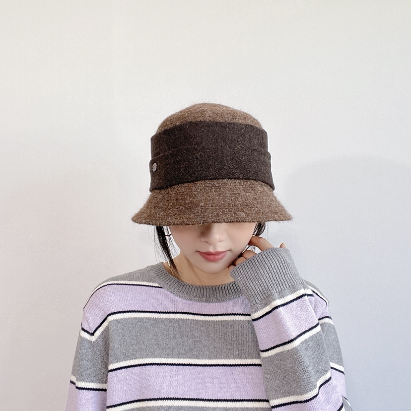 LOVELY HAT韓國代購26秋冬拼色毛織漁夫帽 日常休閑款帽子LOVELY HAT帽子