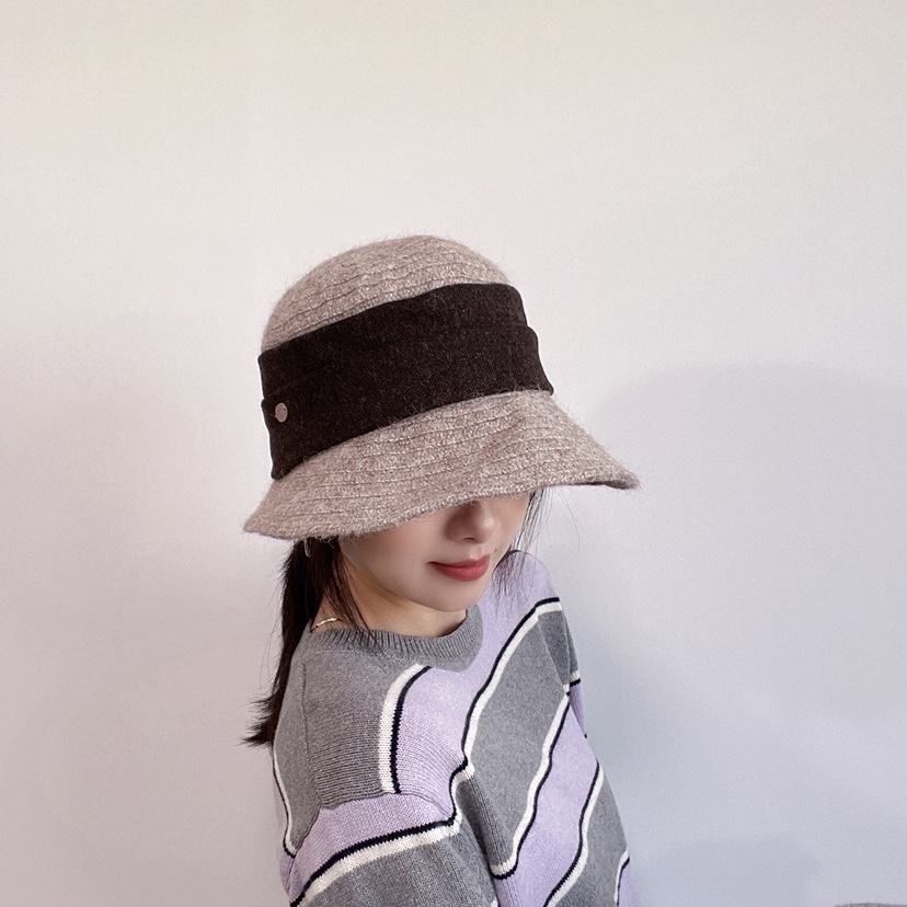 LOVELY HAT韓國代購26秋冬拼色毛織漁夫帽 日常休閑款帽子LOVELY HAT帽子