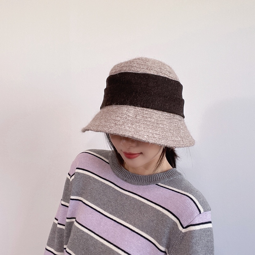 LOVELY HAT韓國代購26秋冬拼色毛織漁夫帽 日常休閑款帽子LOVELY HAT帽子