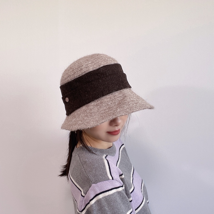 LOVELY HAT韓國代購26秋冬拼色毛織漁夫帽 日常休閑款帽子LOVELY HAT帽子