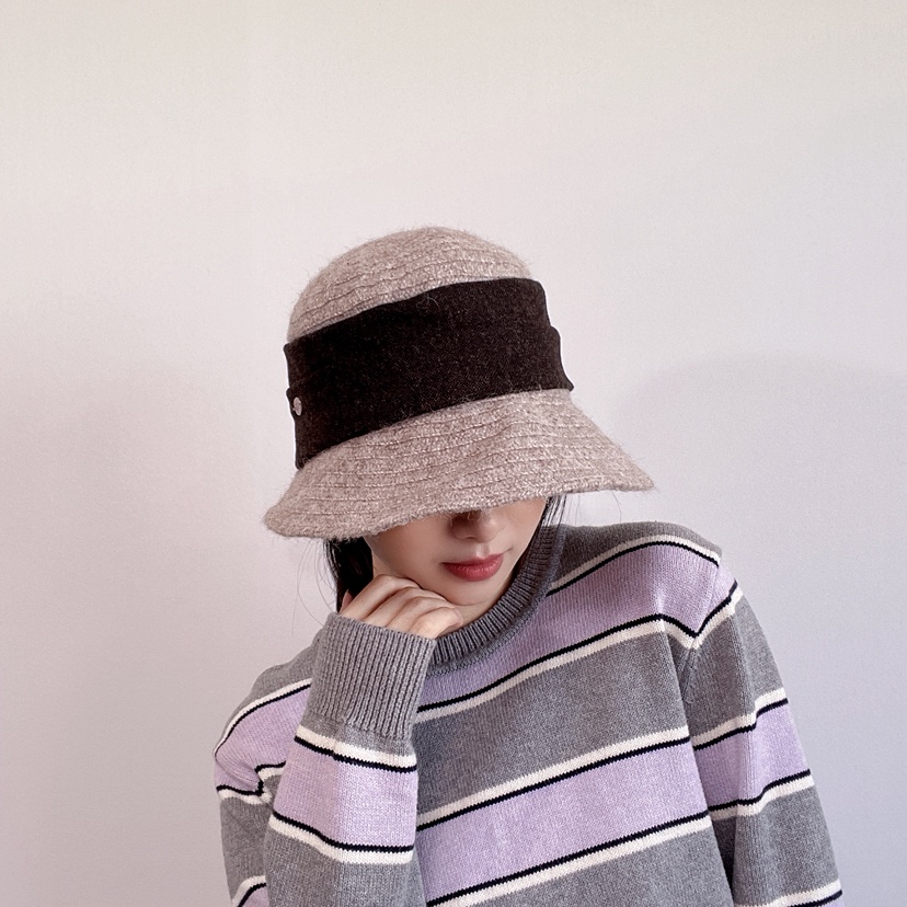 LOVELY HAT韓國代購26秋冬拼色毛織漁夫帽 日常休閑款帽子LOVELY HAT帽子