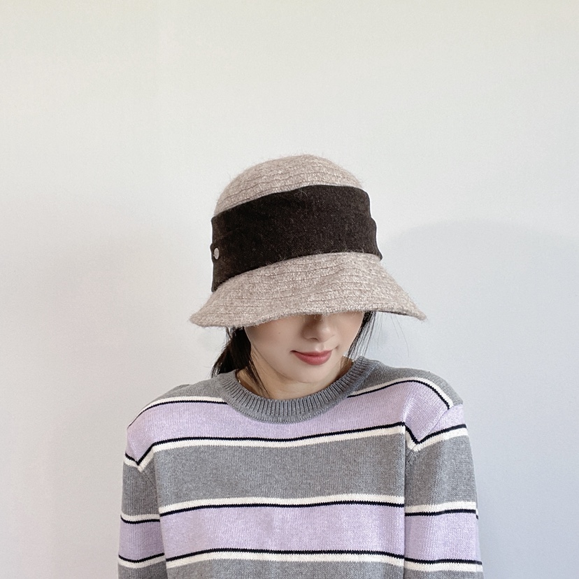 LOVELY HAT韓國代購26秋冬拼色毛織漁夫帽 日常休閑款帽子LOVELY HAT帽子