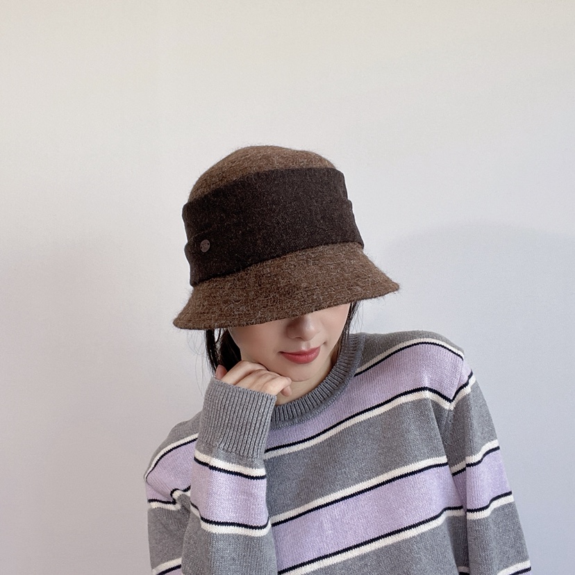 LOVELY HAT韓國代購26秋冬拼色毛織漁夫帽 日常休閑款帽子LOVELY HAT帽子圖色1