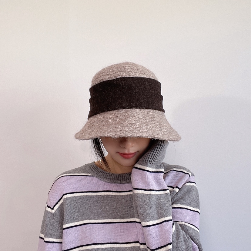 LOVELY HAT韓國代購26秋冬拼色毛織漁夫帽 日常休閑款帽子LOVELY HAT帽子圖色2