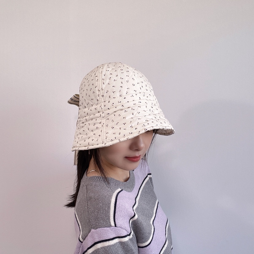LOVELY HAT東大門代購26秋季絎縫碎花漁夫帽 日常搭配帽子絎縫LOVELY HAT帽子圖色1