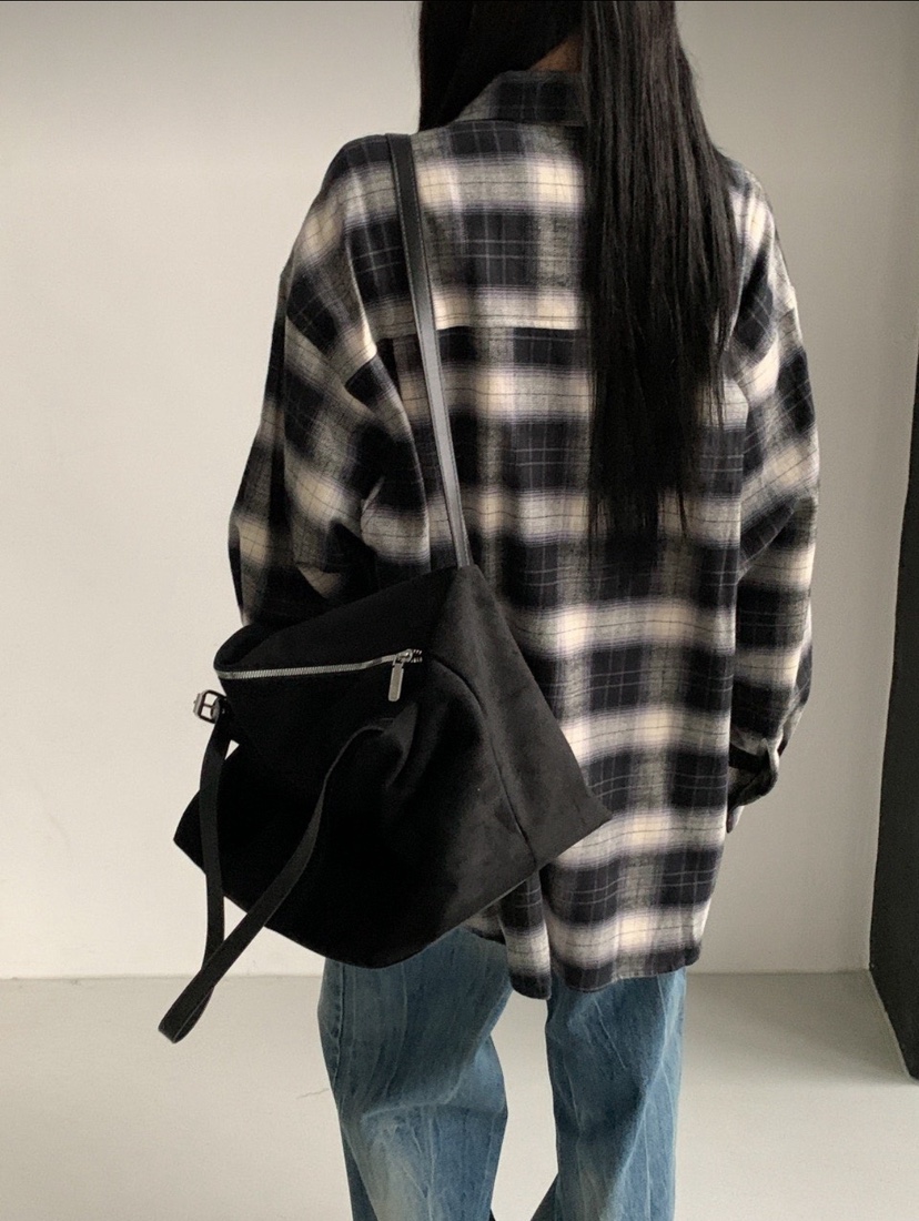 ARTE STUDIO東大門代購26秋季寬松格紋襯衫蕾絲衫格子落肩寬松ARTE STUDIO襯衫/蕾絲衫