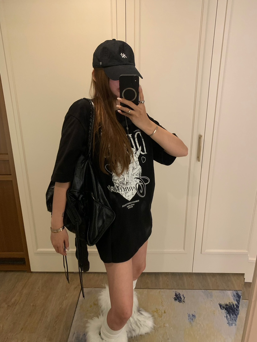 BADCALM東大門代購26秋季天使盒子印花寬松短袖T恤毛邊設僅恤BADCALMT恤
