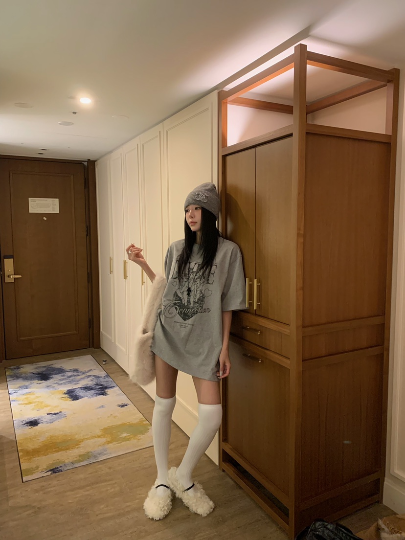 BADCALM東大門代購26秋季天使盒子印花寬松短袖T恤毛邊設僅恤BADCALMT恤