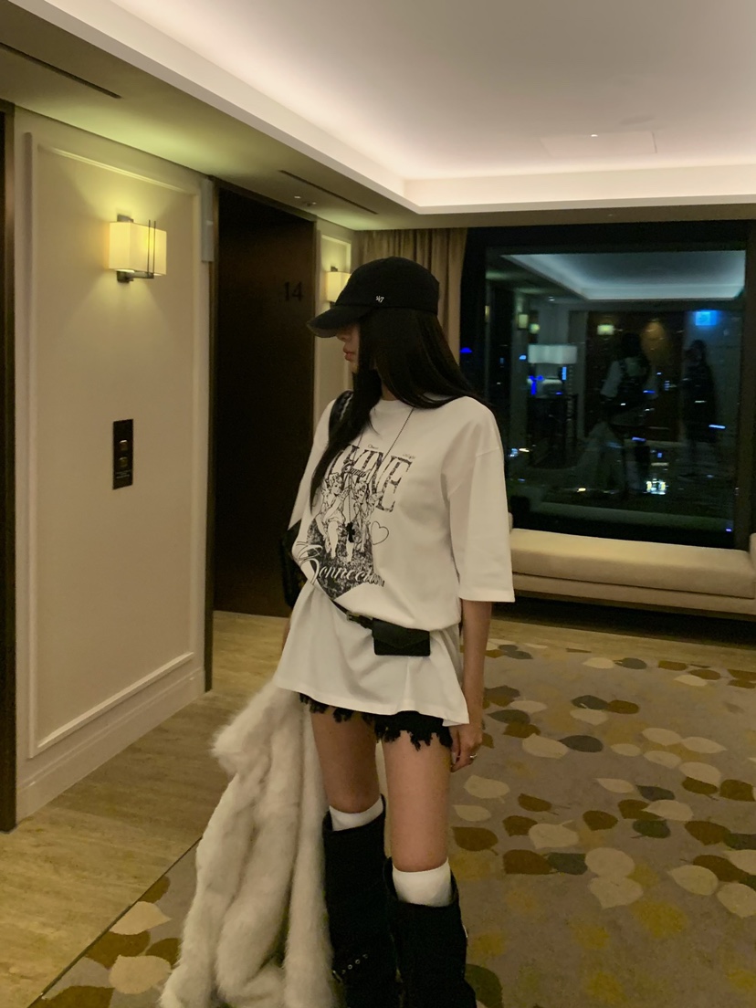 BADCALM東大門代購26秋季天使盒子印花寬松短袖T恤毛邊設僅恤BADCALMT恤