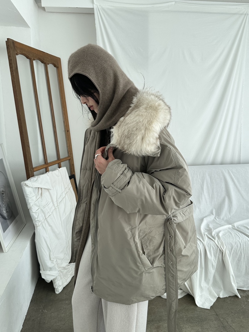 LE VASE東大門代購26秋季毛領腰帶短棉服短款棉服可調節羽絨服LE VASE短款棉服