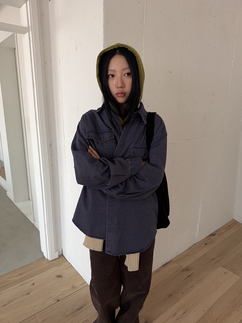 SUNDER MARKET韓國代購26秋冬寬松牛仔襯衫蕾絲衫不含內搭落肩SUNDER MARKET襯衫/蕾絲衫