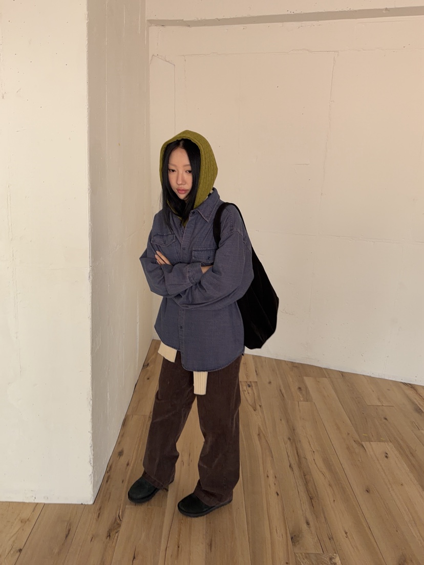 SUNDER MARKET韓國代購26秋冬寬松牛仔襯衫蕾絲衫不含內搭落肩SUNDER MARKET襯衫/蕾絲衫