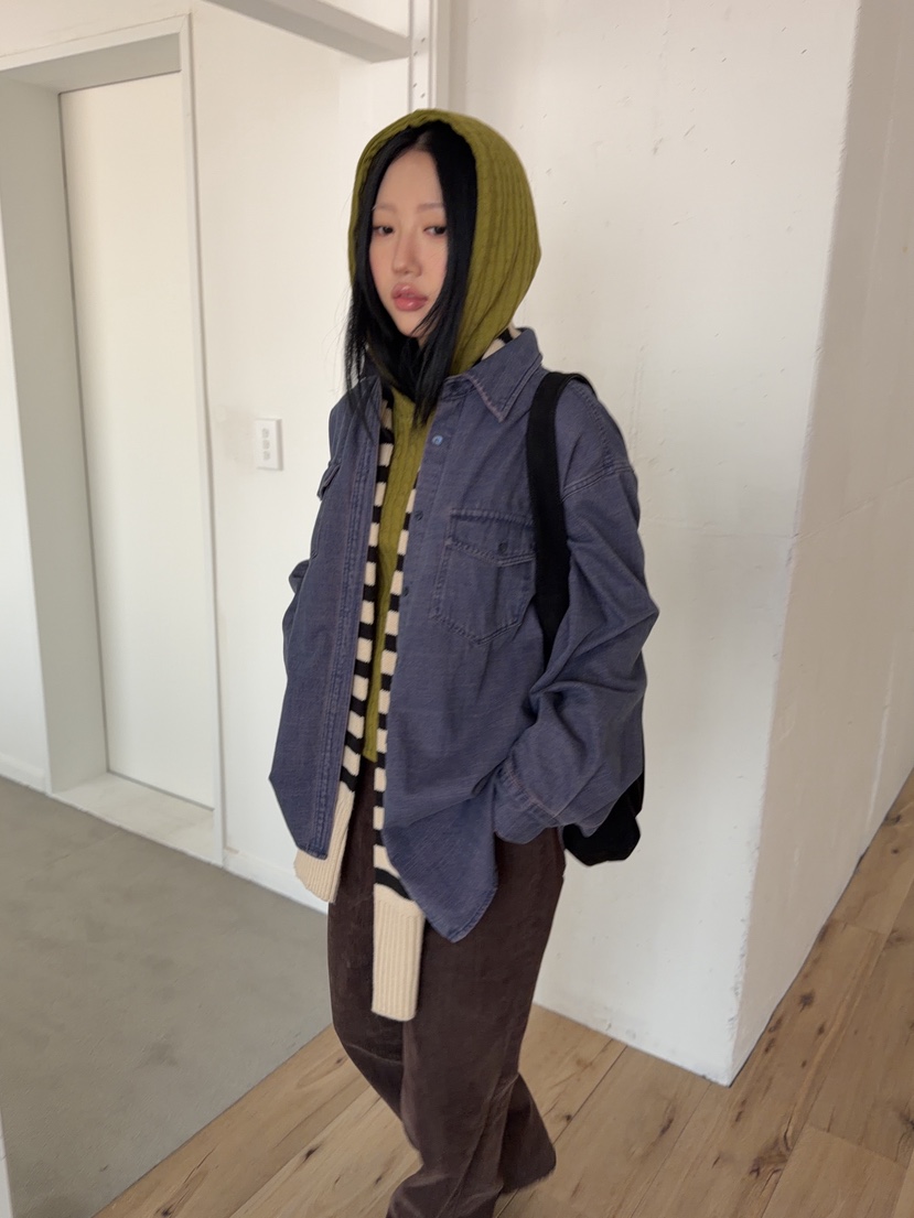 SUNDER MARKET韓國代購26秋冬寬松牛仔襯衫蕾絲衫不含內搭落肩SUNDER MARKET襯衫/蕾絲衫