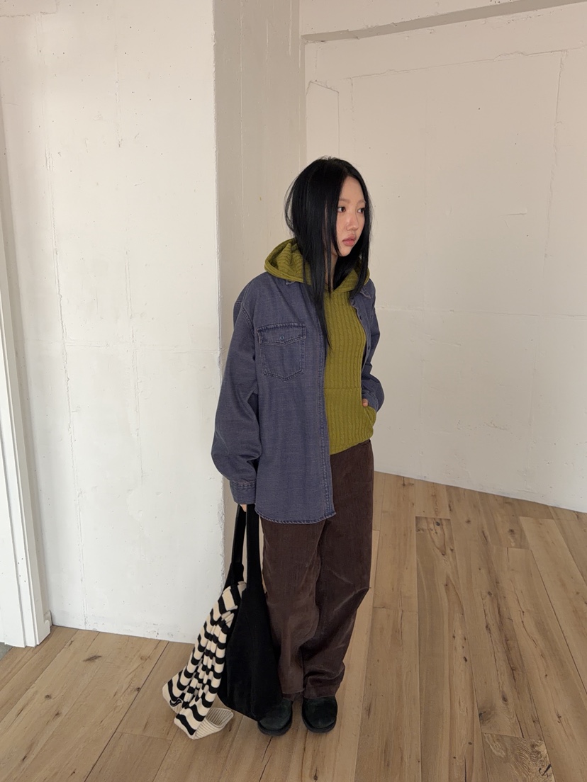 SUNDER MARKET韓國代購26秋冬寬松牛仔襯衫蕾絲衫不含內搭落肩SUNDER MARKET襯衫/蕾絲衫