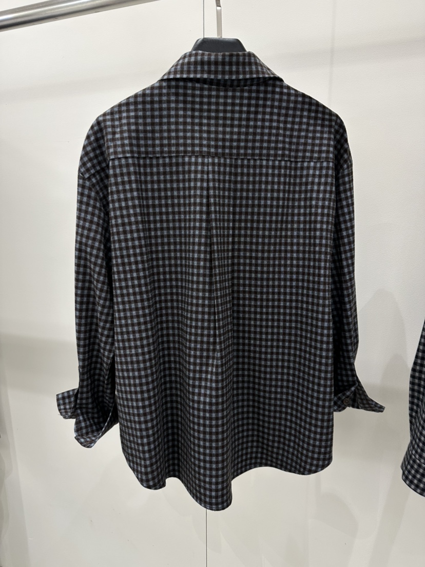 ARTE STUDIO東大門實拍26秋冬寬松格紋長袖襯衫蕾絲衫單排扣翻ARTE STUDIO襯衫/蕾絲衫