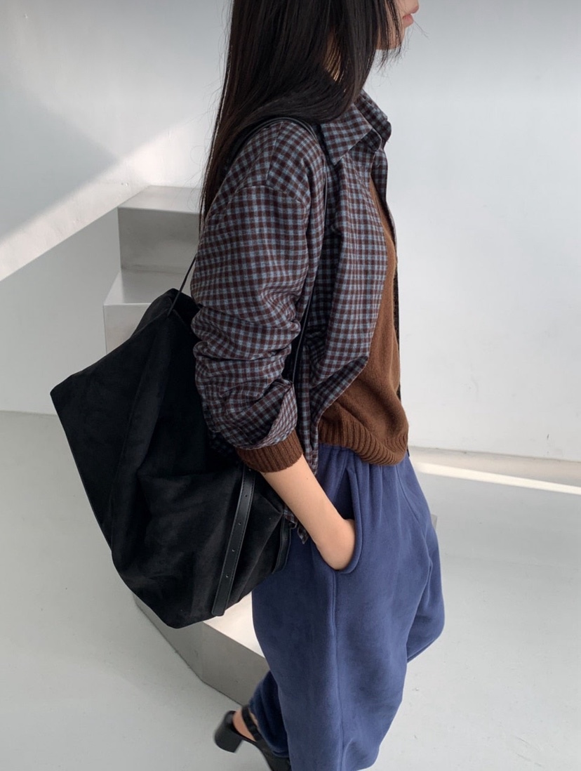 ARTE STUDIO東大門實拍26秋冬寬松格紋長袖襯衫蕾絲衫單排扣翻ARTE STUDIO襯衫/蕾絲衫