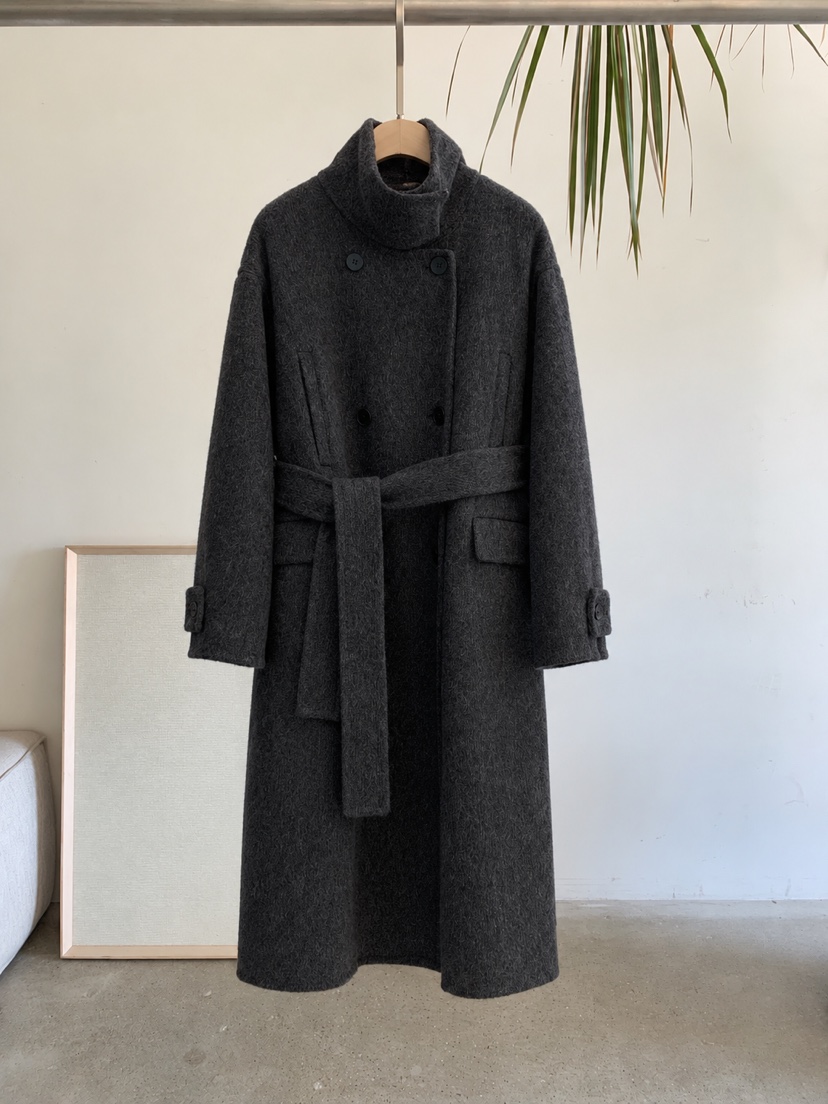 DARAK韓國直郵26秋季立領系帶大衣中長款大衣手工制品含腰帶系DARAK中長款大衣