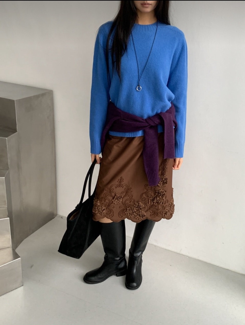 ARTE STUDIO東大門代購26秋季刺繡花飾中長裙半身裙中短裙刺繡ARTE STUDIO半身裙/中短裙