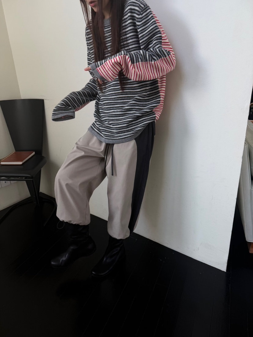 MINIMUZE韓國直郵26秋季撞色拼接七分闊腿短褲緊身褲抽繩撞色MINIMUZE短褲