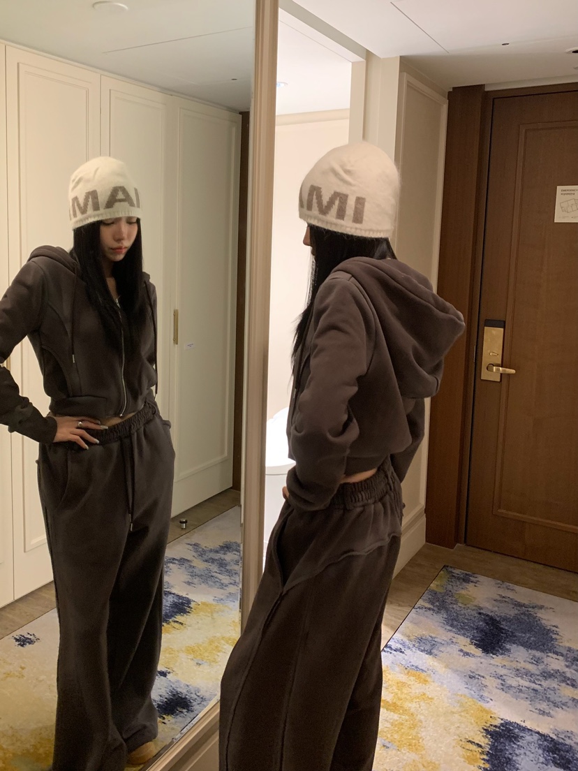 BADCALM韓國代購26秋季短款連帽運動套裝休閑褲彩繪短款寬松連BADCALM休閑褲