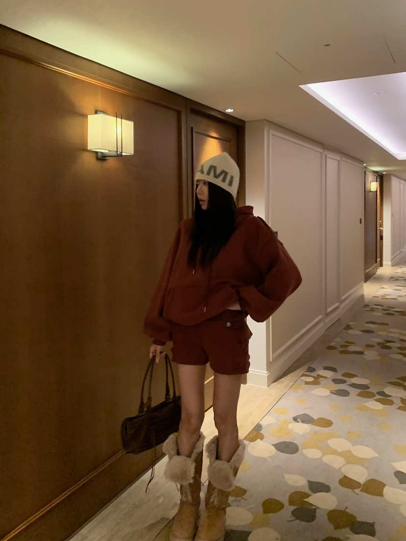BADCALM韓國直郵26秋季寬松連帽衛衣短褲套裝口袋工裝直筒落肩BADCALM衛衣圖色1