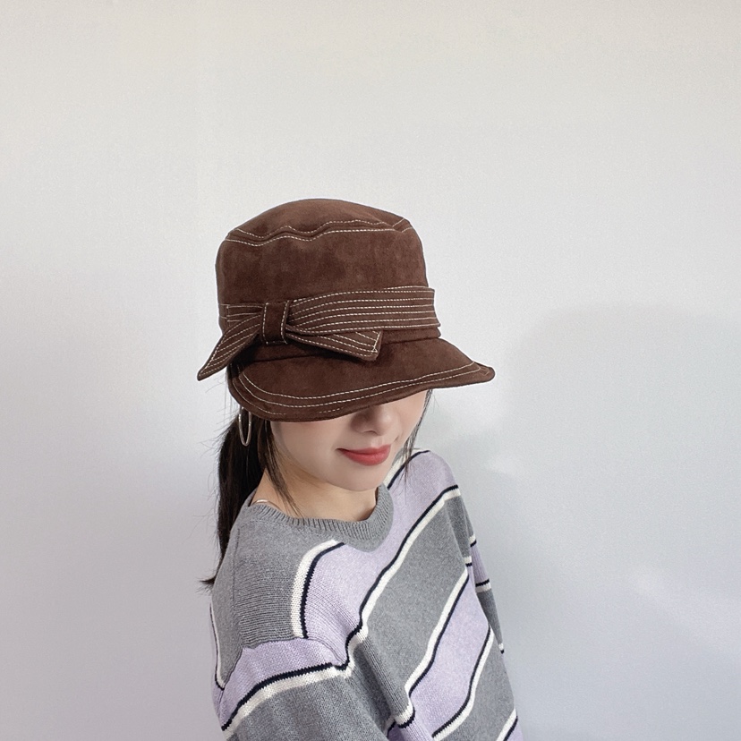 LOVELY HAT東大門實拍26秋冬絨面蝴蝶結裝飾漁夫帽帽子蝴蝶結LOVELY HAT帽子