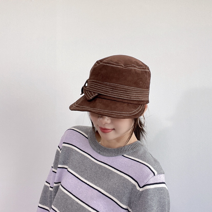 LOVELY HAT東大門實拍26秋冬絨面蝴蝶結裝飾漁夫帽帽子蝴蝶結LOVELY HAT帽子