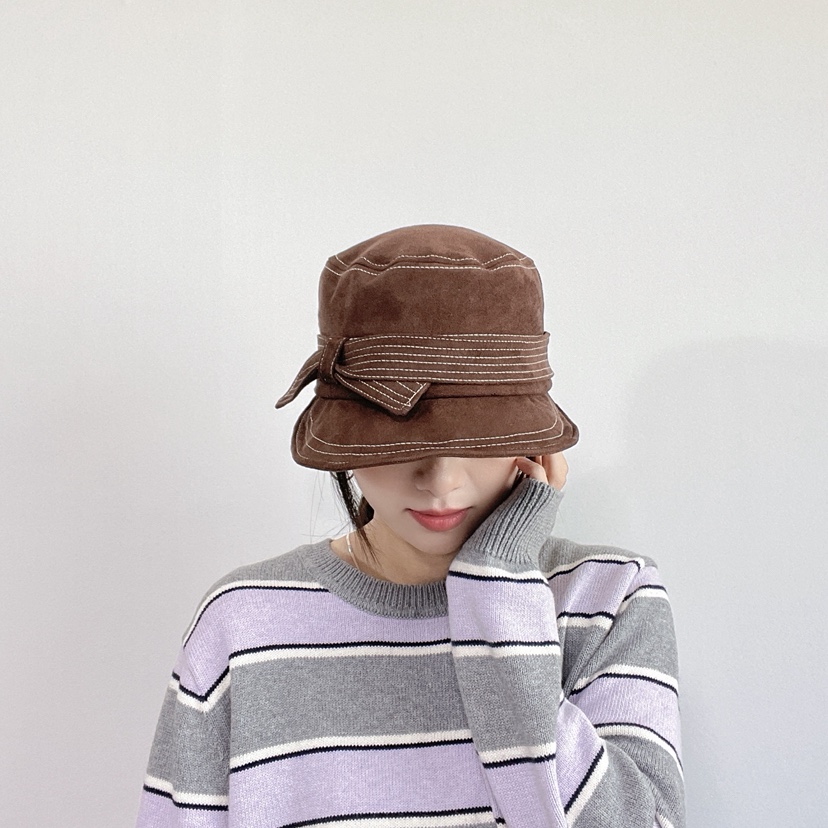 LOVELY HAT東大門實拍26秋冬絨面蝴蝶結裝飾漁夫帽帽子蝴蝶結LOVELY HAT帽子
