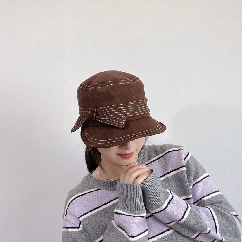 LOVELY HAT東大門實拍26秋冬絨面蝴蝶結裝飾漁夫帽帽子蝴蝶結LOVELY HAT帽子