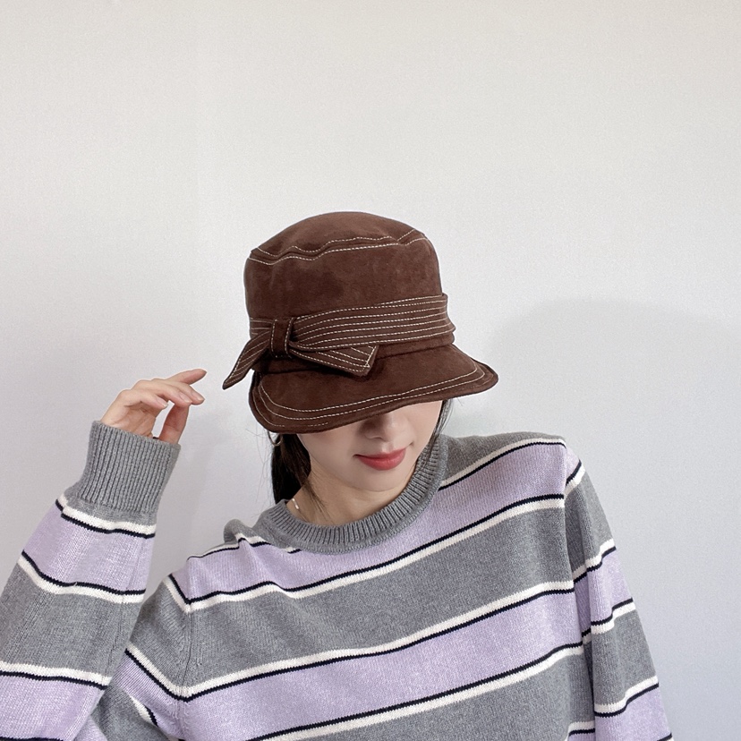 LOVELY HAT東大門實拍26秋冬絨面蝴蝶結裝飾漁夫帽帽子蝴蝶結LOVELY HAT帽子
