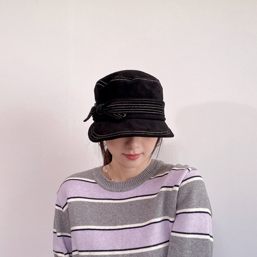 LOVELY HAT東大門實拍26秋冬絨面蝴蝶結裝飾漁夫帽帽子蝴蝶結LOVELY HAT帽子