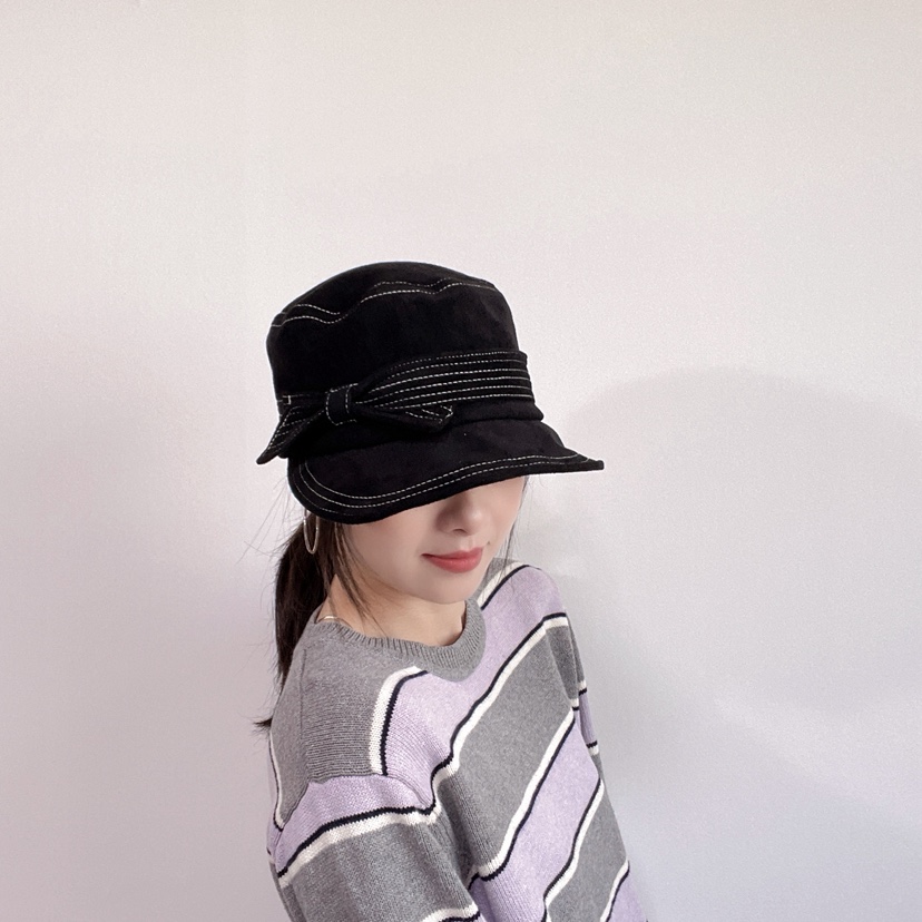 LOVELY HAT東大門實拍26秋冬絨面蝴蝶結裝飾漁夫帽帽子蝴蝶結LOVELY HAT帽子