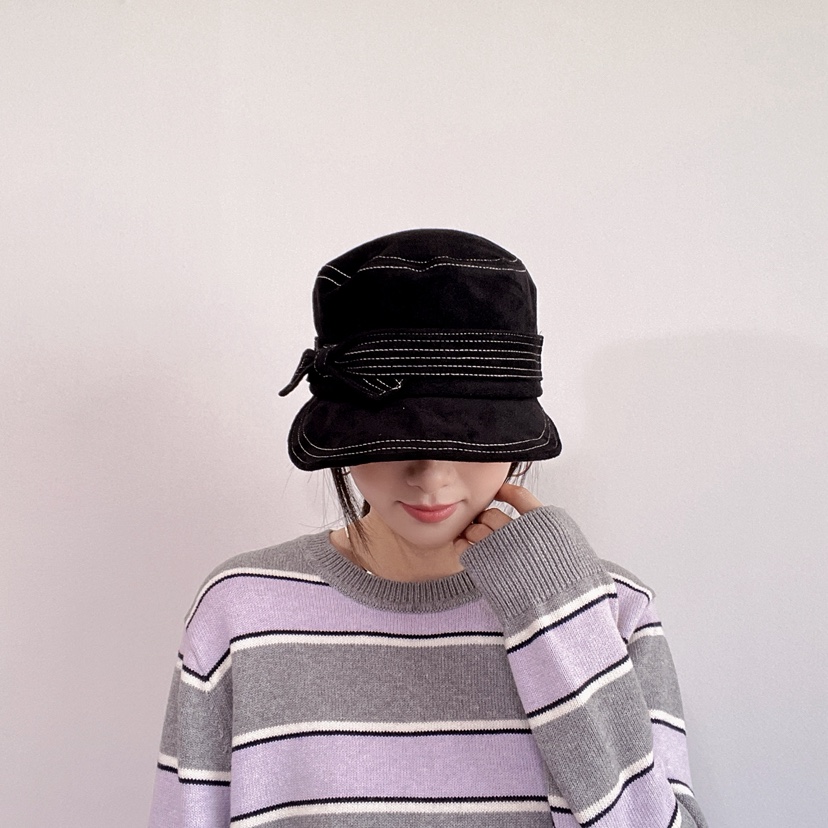 LOVELY HAT東大門實拍26秋冬絨面蝴蝶結裝飾漁夫帽帽子蝴蝶結LOVELY HAT帽子