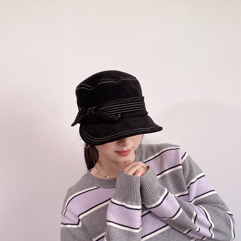 LOVELY HAT東大門實拍26秋冬絨面蝴蝶結裝飾漁夫帽帽子蝴蝶結LOVELY HAT帽子