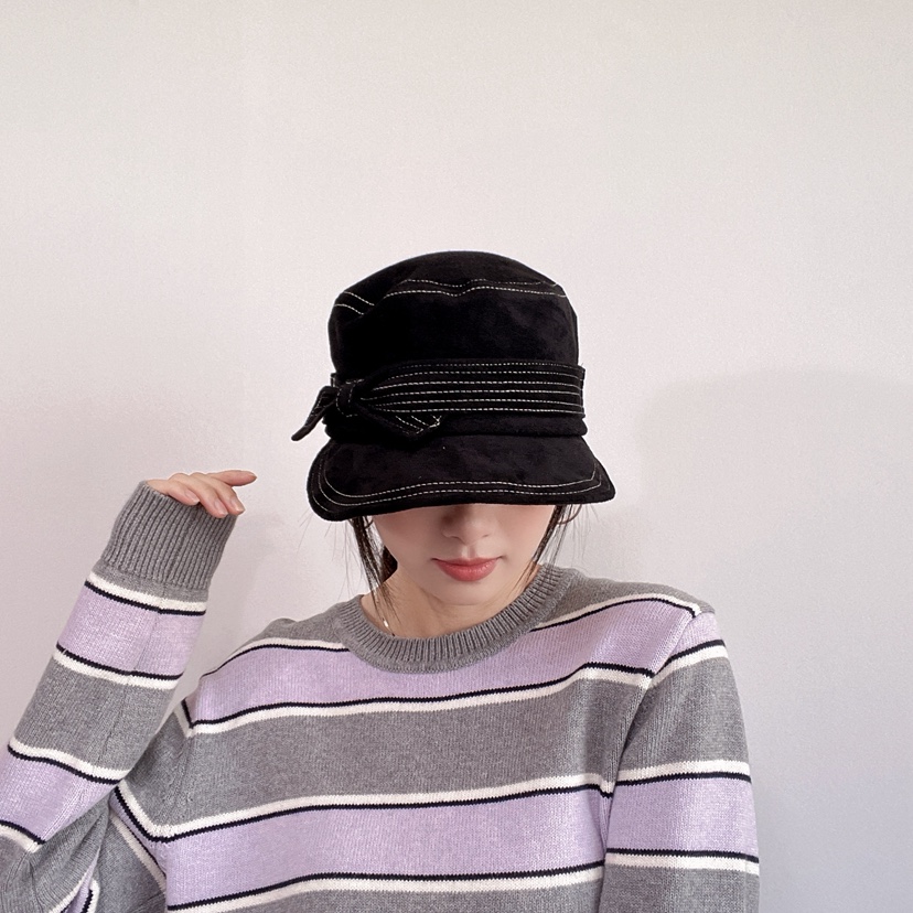 LOVELY HAT東大門實拍26秋冬絨面蝴蝶結裝飾漁夫帽帽子蝴蝶結LOVELY HAT帽子