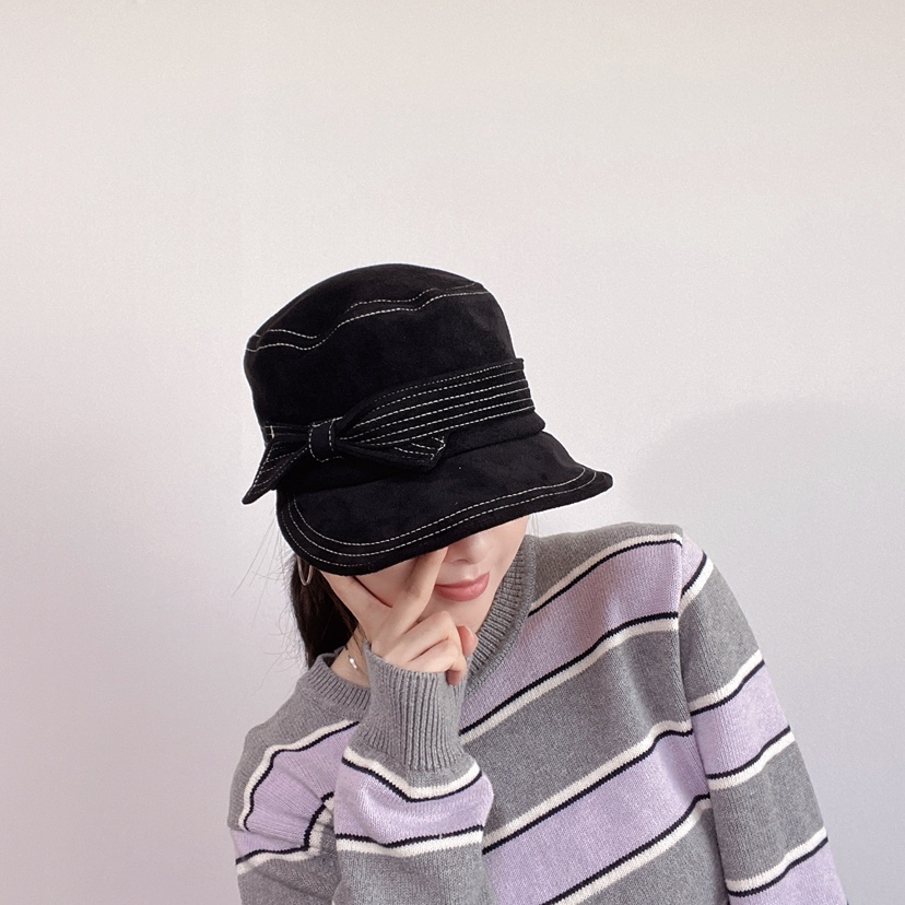 LOVELY HAT東大門實拍26秋冬絨面蝴蝶結裝飾漁夫帽帽子蝴蝶結LOVELY HAT帽子