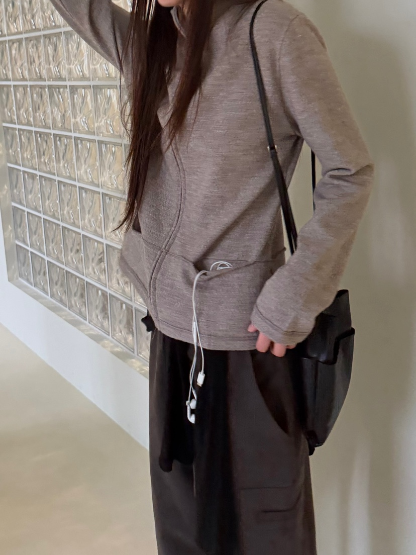 MINIMUZE東大門代購26秋季立領拉鏈針織衛衣拉鏈開合口袋立領MINIMUZE衛衣