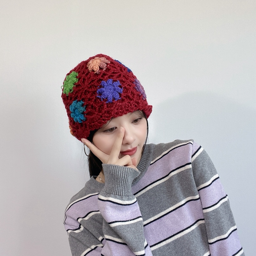 LOVELY HAT韓國直郵26秋季復古鉤花針織帽帽子花朵LOVELY HAT帽子