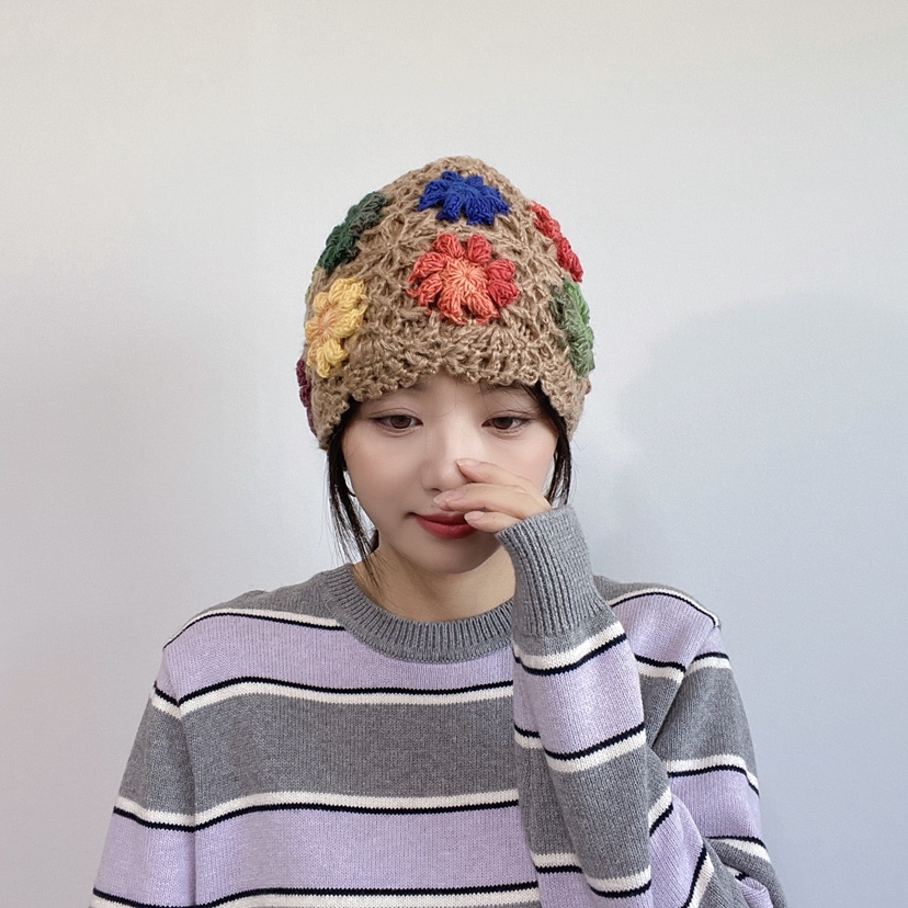 LOVELY HAT韓國直郵26秋季復古鉤花針織帽帽子花朵LOVELY HAT帽子