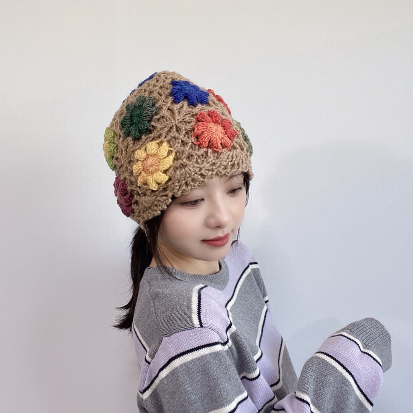 LOVELY HAT韓國直郵26秋季復古鉤花針織帽帽子花朵LOVELY HAT帽子