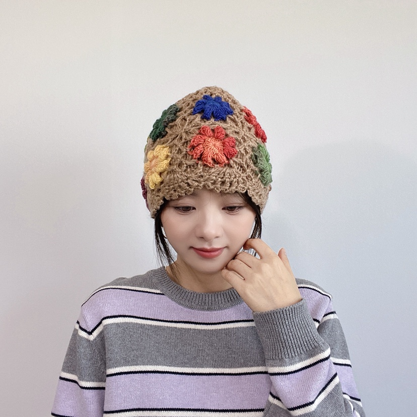 LOVELY HAT韓國直郵26秋季復古鉤花針織帽帽子花朵LOVELY HAT帽子