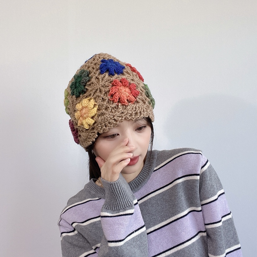 LOVELY HAT韓國直郵26秋季復古鉤花針織帽帽子花朵LOVELY HAT帽子