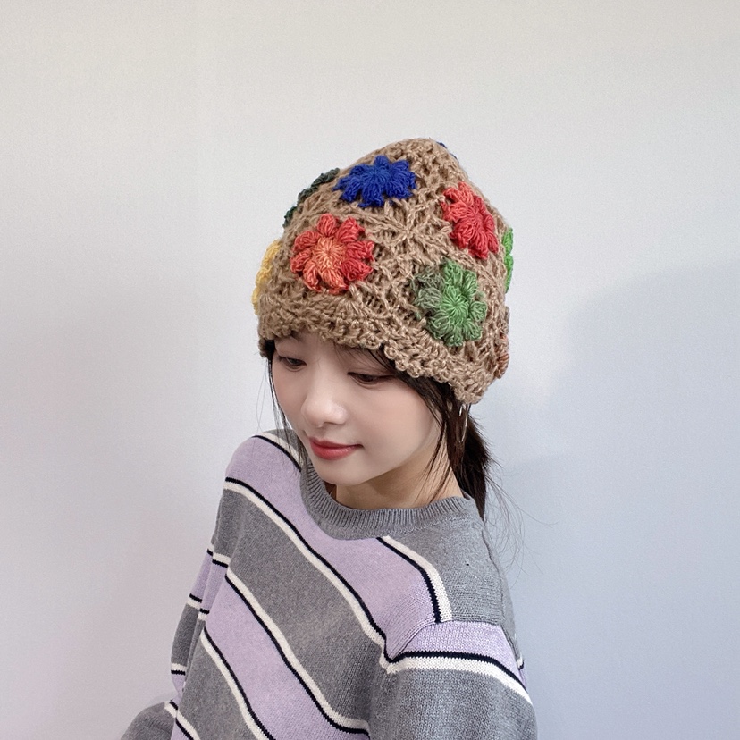 LOVELY HAT韓國直郵26秋季復古鉤花針織帽帽子花朵LOVELY HAT帽子
