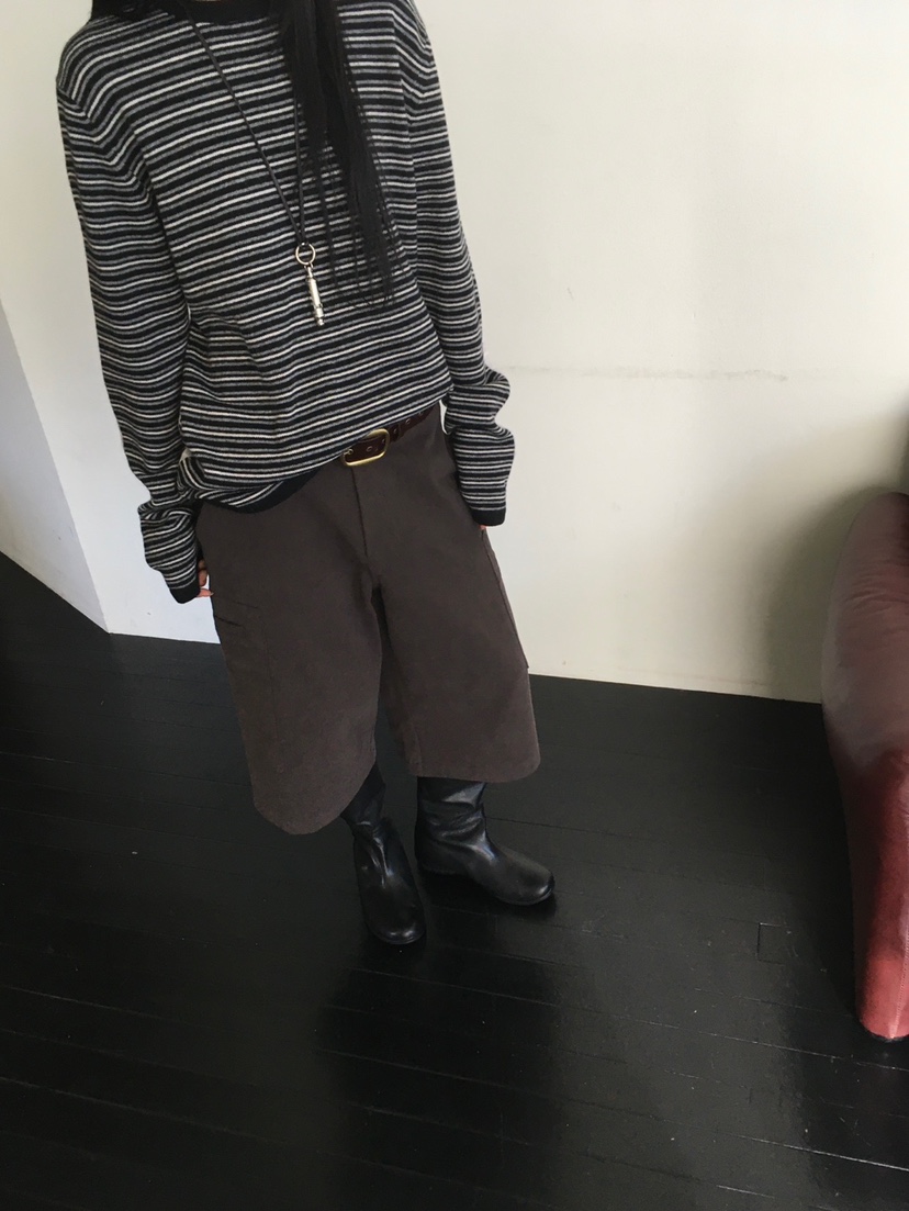 MINIMUZE韓國直郵26秋冬不對稱條紋針織衫長袖T恤下擺側邊開叉MINIMUZE長袖T恤