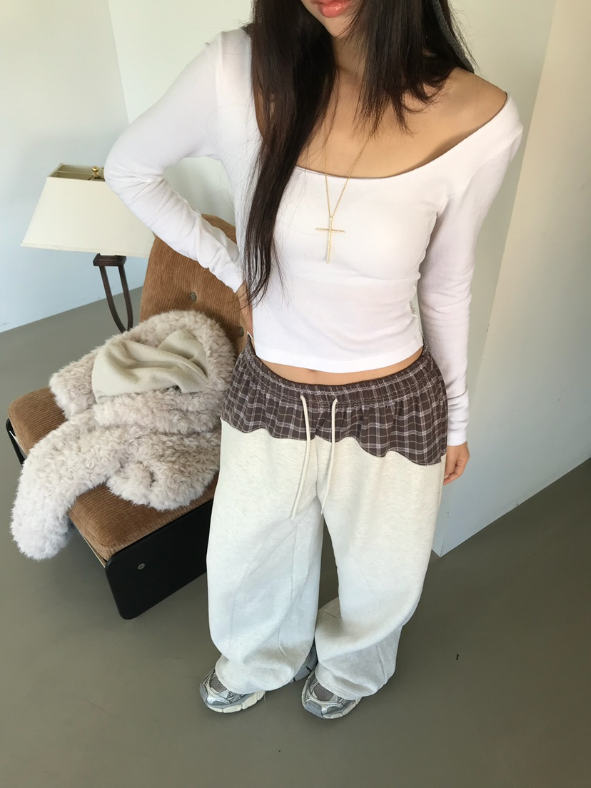 LOVE PULL韓國直郵26秋冬短款U領長袖T恤短款露臍LOVE PULL長袖T恤