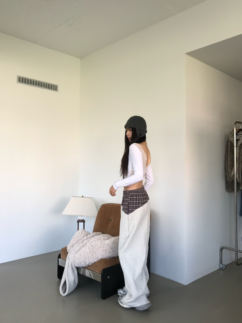 LOVE PULL韓國直郵26秋冬短款U領長袖T恤短款露臍LOVE PULL長袖T恤