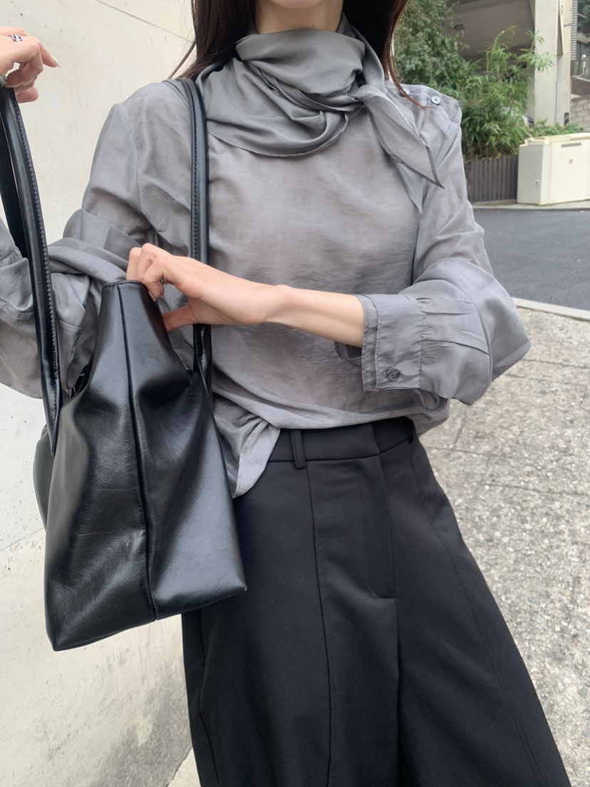 LE AVE東大門實拍26秋冬垂領長袖通勤襯衫蕾絲衫紐扣LE AVE襯衫/蕾絲衫